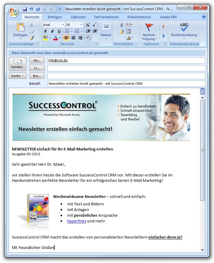 Outlook Newsletter Erstellen Mit Bildern Grafiken Und Personlicher Empfangeranrede Das Newsletter Tool Fur Outlook Successcontrol Rechnungsprogramm Mit Crm