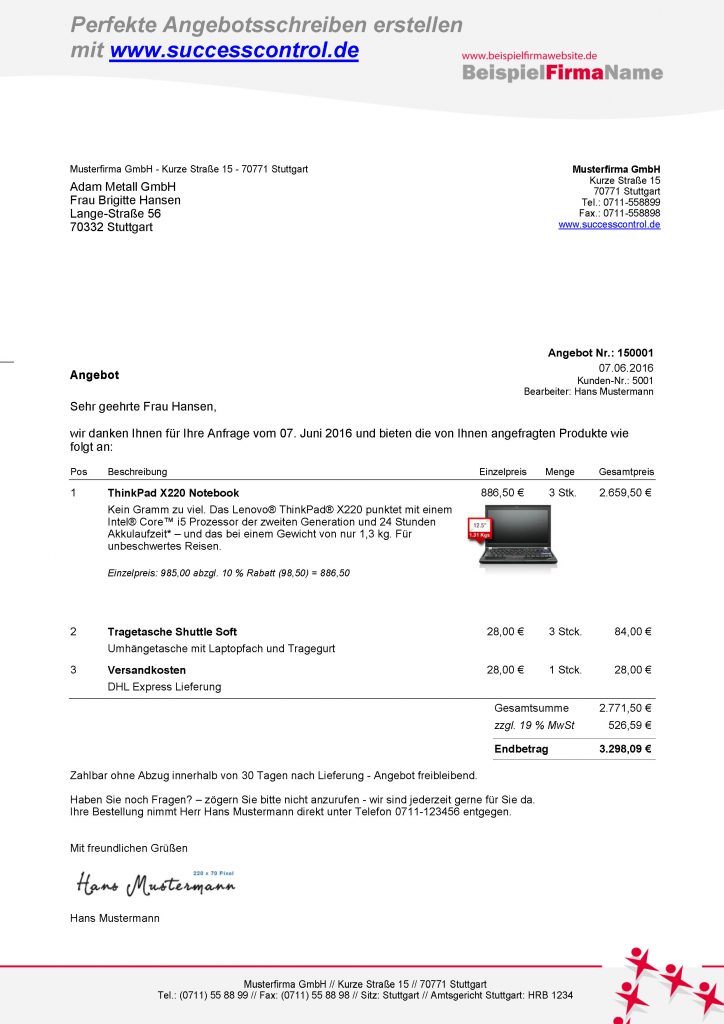 Angebot schreiben mit Microsoft Office inkl. Angebotsverwaltung