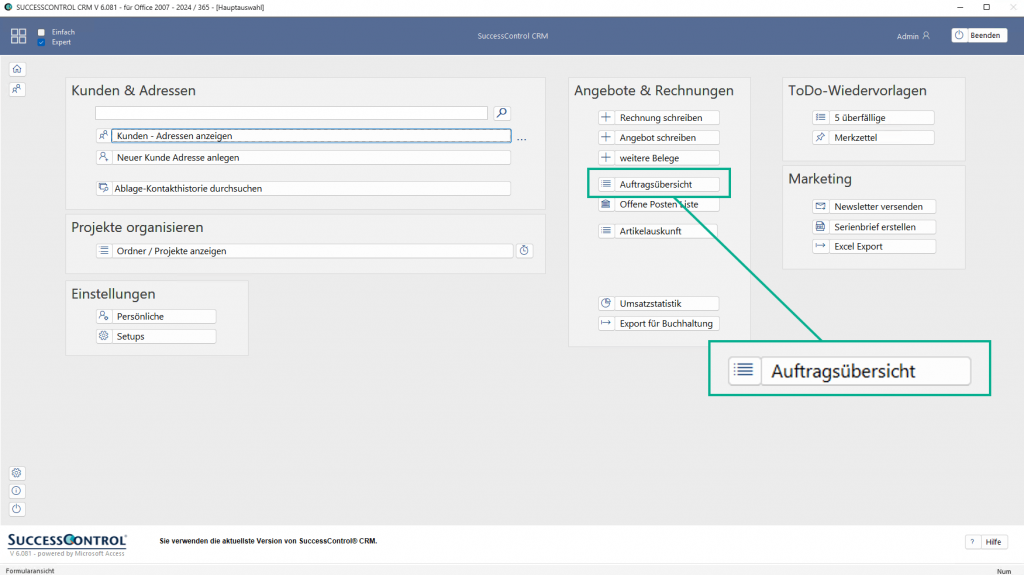 Übersichtlich: Die Auftragsabwicklung bietet eine selbsterklärende Bedienung.